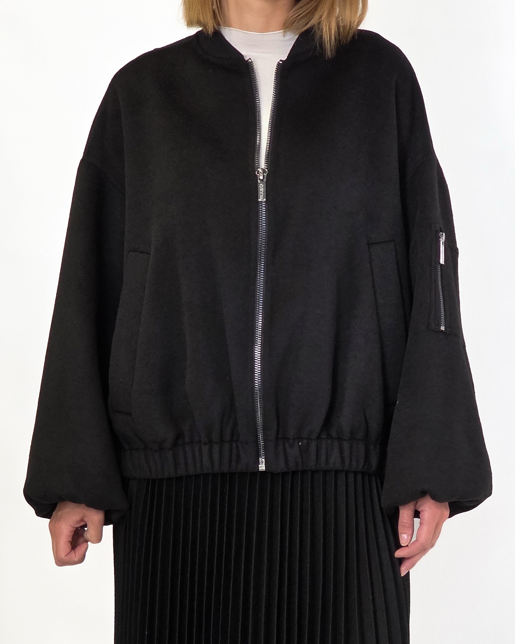 CZARNA KURTKA BOMBERKA Z WEŁNĄ VICOLO TF0076 - obrazek 2