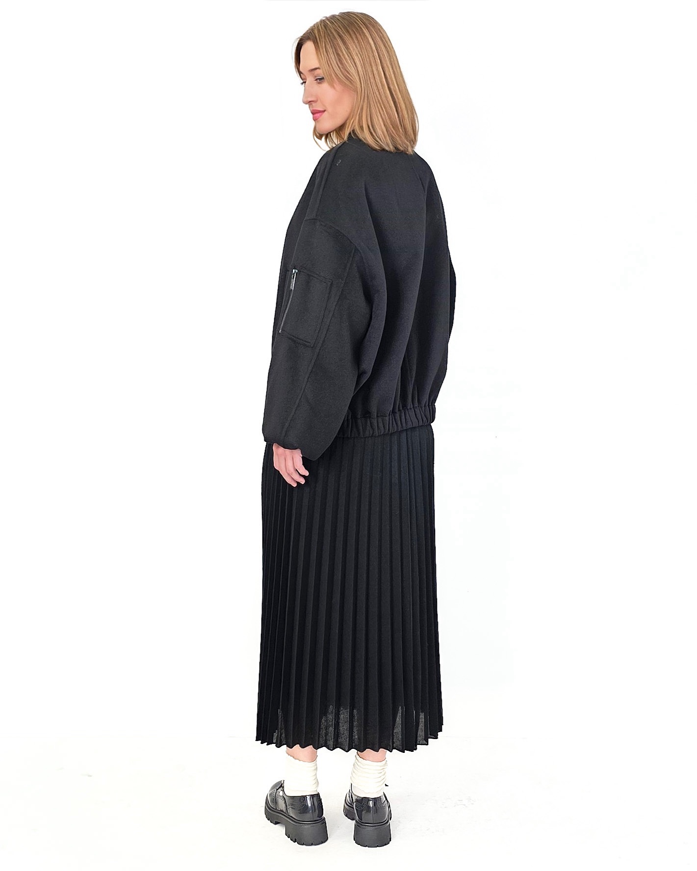 CZARNA KURTKA BOMBERKA Z WEŁNĄ VICOLO TF0076 - obrazek 6