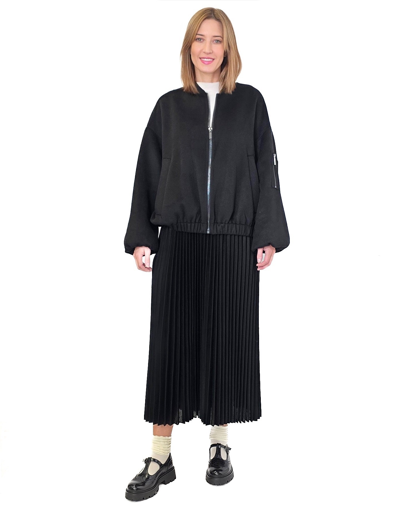 CZARNA KURTKA BOMBERKA Z WEŁNĄ VICOLO TF0076