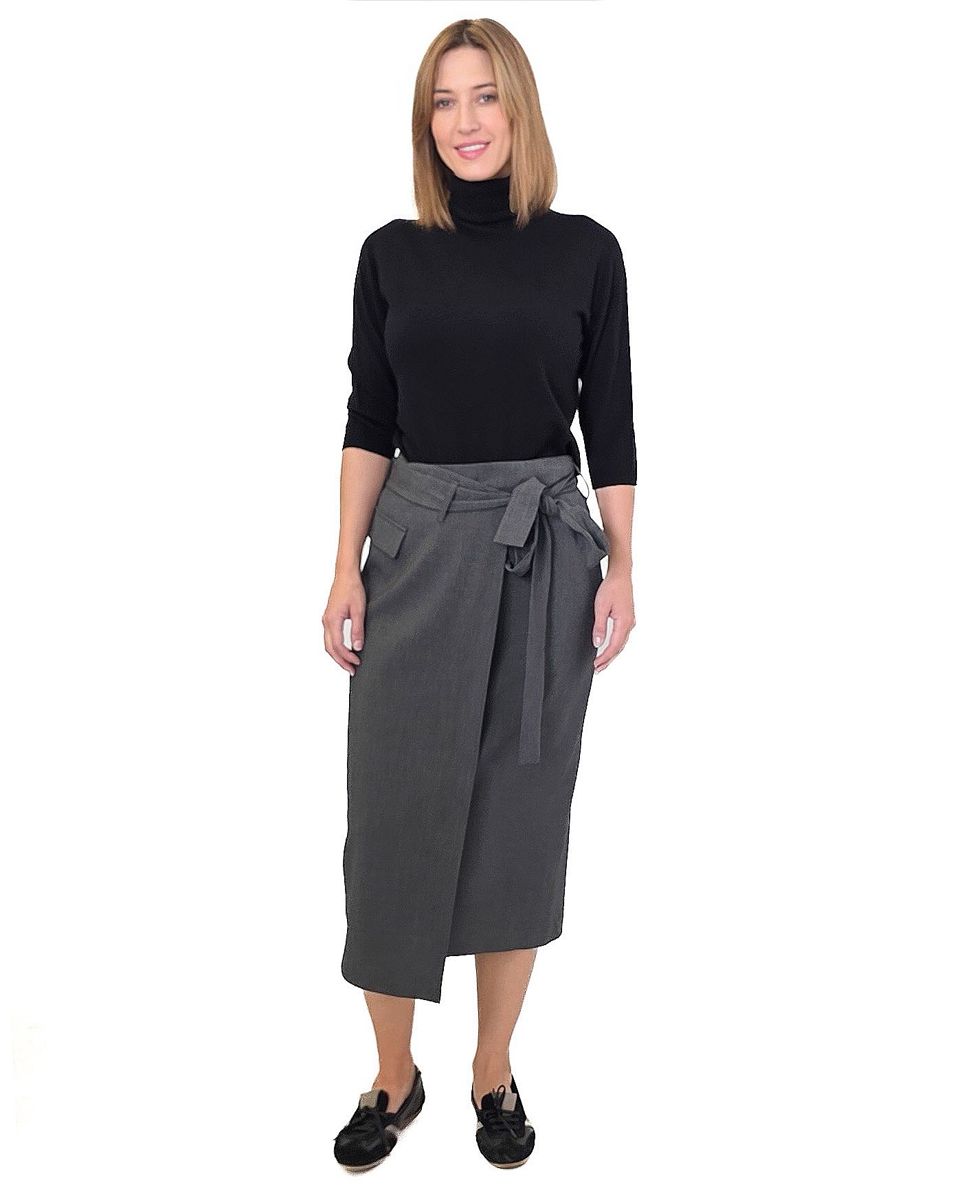 SZARA SPÓDNICA Z MATERIAŁU IMPERIAL GLV2IFU - obrazek 2