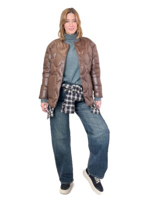 CZEKOLADOWA PIKOWANA KURTKA SKILLS W263BROOKE