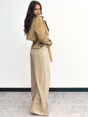 KRÓTKI WEŁNIANY CAMELOWY PŁASZCZ MALEJ 420970-19058