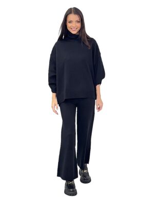 CZARNY ZESTAW SPODNIE SWETER DZIANINA PIA B QUARNI