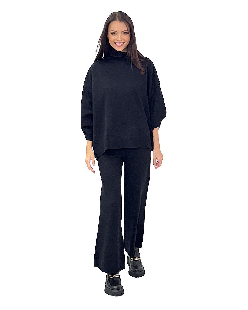 CZARNY ZESTAW SPODNIE SWETER DZIANINA PIA B QUARNI