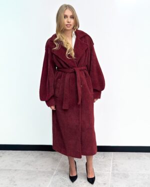 DŁUGI PŁASZCZ KOŻUSZEK BORDOWY SILENCE SD5070