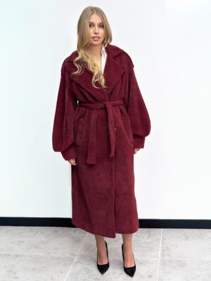 DŁUGI PŁASZCZ KOŻUSZEK BORDOWY SILENCE SD5070