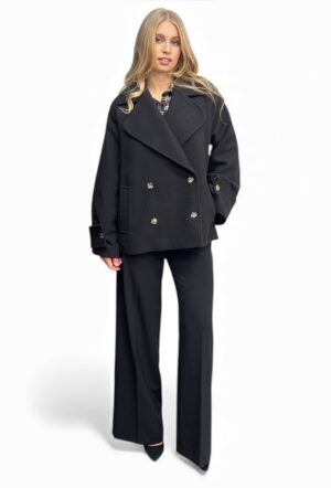 CZARNY KRÓTKI PŁASZCZ DAMSKI PIA B CUMATI