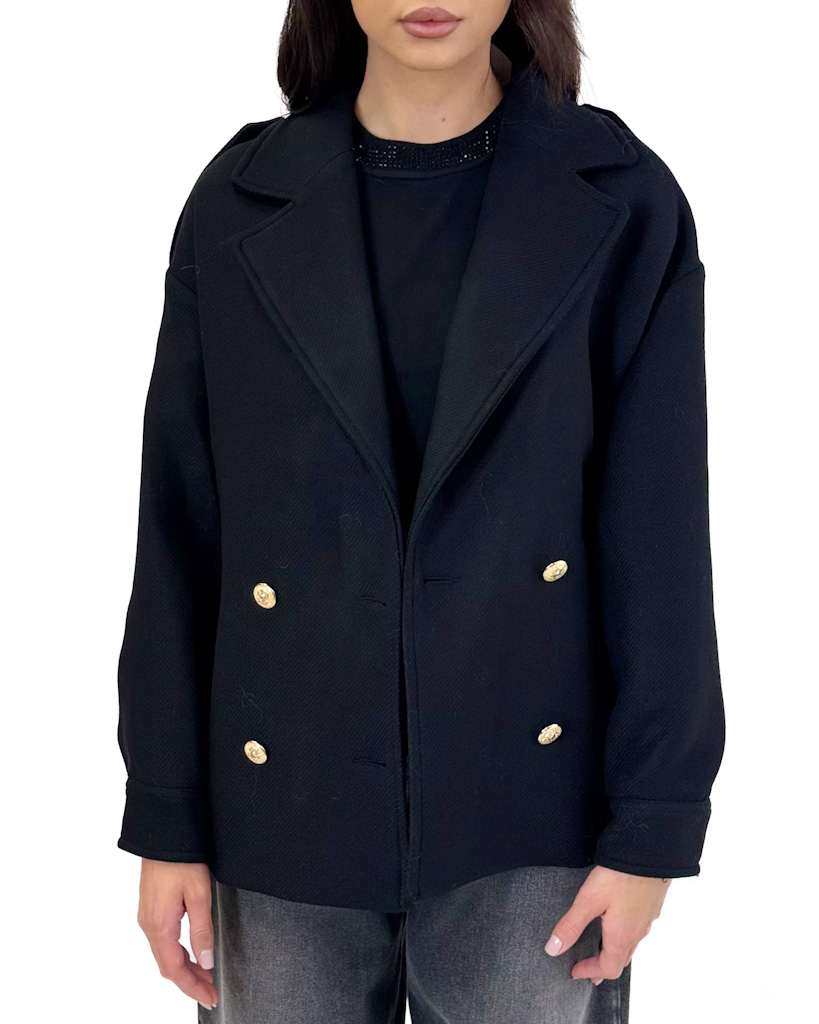 KRÓTKI CZARNY PŁASZCZ DAMSKI LA PETITE BALNEAIRE - obrazek 2