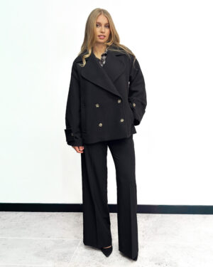 CZARNY KRÓTKI PŁASZCZ DAMSKI PIA B CUMATI