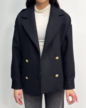 KRÓTKI CZARNY PŁASZCZ DAMSKI LA PETITE BALNEAIRE