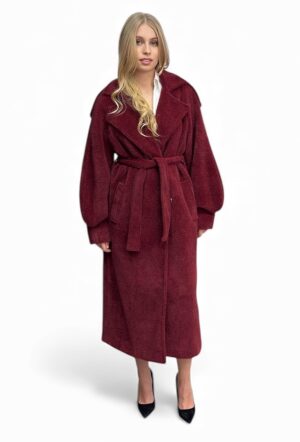 DŁUGI PŁASZCZ KOŻUSZEK BORDOWY SILENCE SD5070