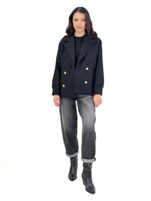 KRÓTKI CZARNY PŁASZCZ DAMSKI LA PETITE BALNEAIRE