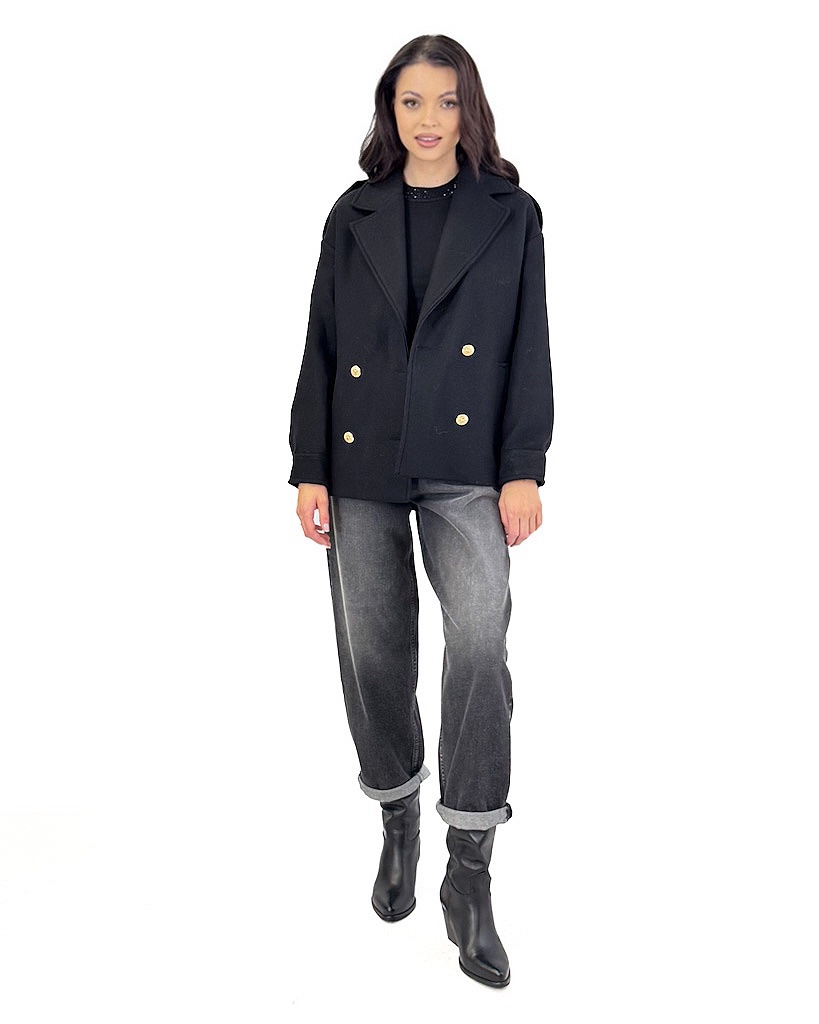 KRÓTKI CZARNY PŁASZCZ DAMSKI LA PETITE BALNEAIRE