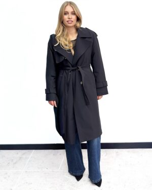 CZARNY PŁASZCZ DAMSKI TRENCZ SILENCE SLCP002