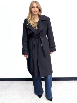 CZARNY PŁASZCZ DAMSKI TRENCZ SILENCE SLCP002