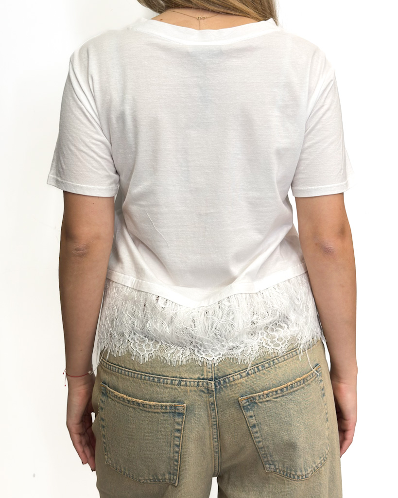 Biała bluzka z koronką i piórami Twinset 191TP2605 - obrazek 4