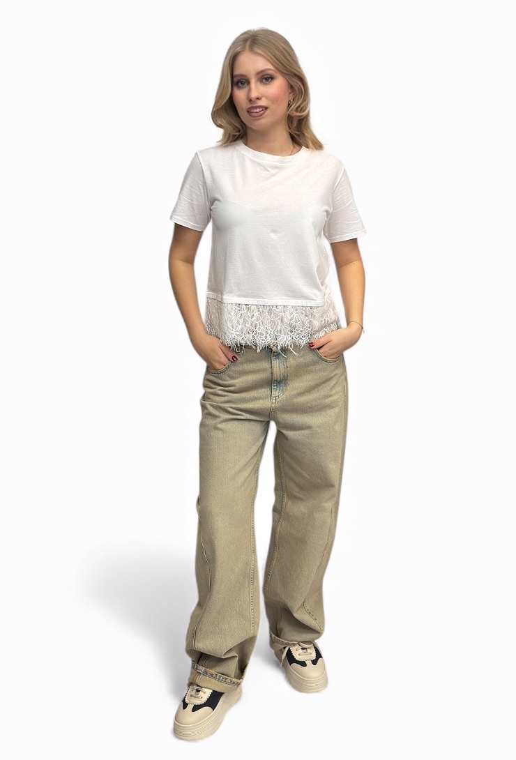 Biała bluzka z koronką i piórami Twinset 191TP2605