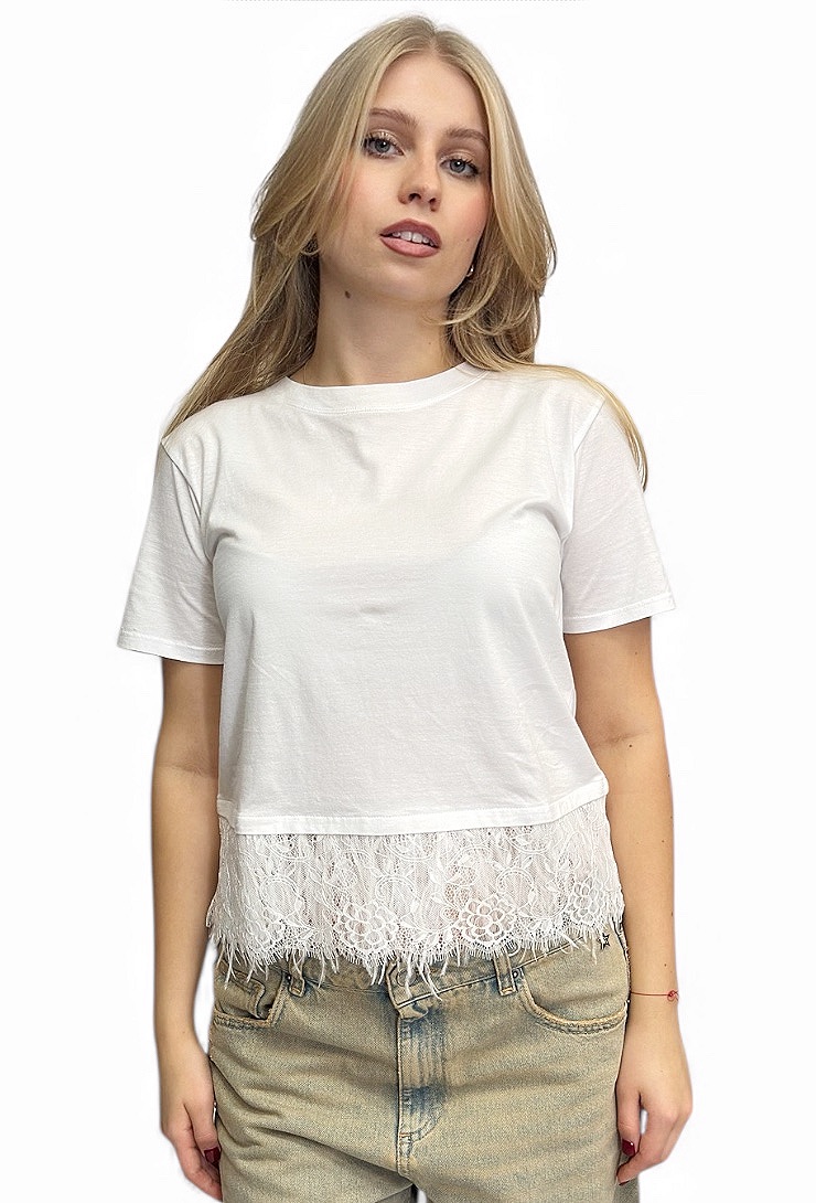 Biała bluzka z koronką i piórami Twinset 191TP2605 - obrazek 3