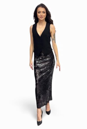 Długa czarna spódnica z cekinów Imperial GLV8INL