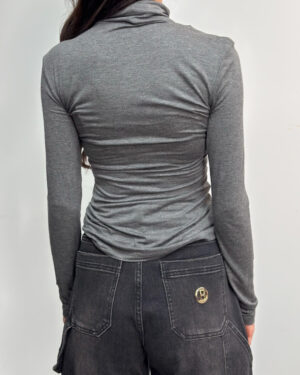 cienki golf damski z długim rękawem popielaty