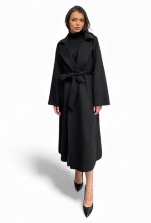 Czarny klasyczny płaszcz wiązany w pasie ARTIGLI ACCP002959