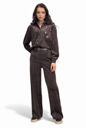 Czekoladowa koszula damska ze sztruksu Pia B Ledifa