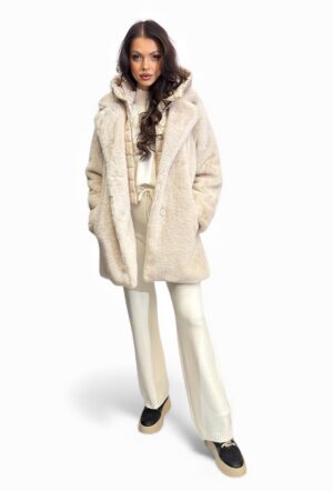 Kremowa kurtka futerko z kamizelką Artigli ACEC002961