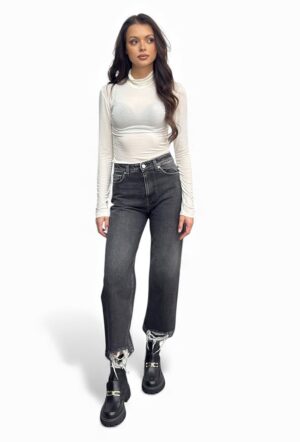 damskie spodnie jeansy czarne z przetarciami