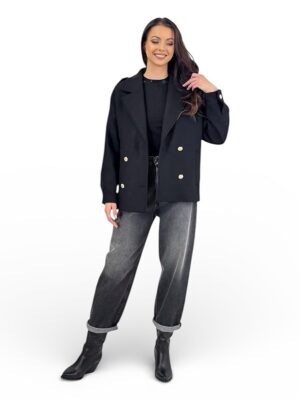 KRÓTKI CZARNY PŁASZCZ DAMSKI LA PETITE BALNEAIRE