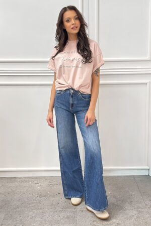 Spodnie niebieskie jeansy z szeroką nogawką Vicolo DF5288