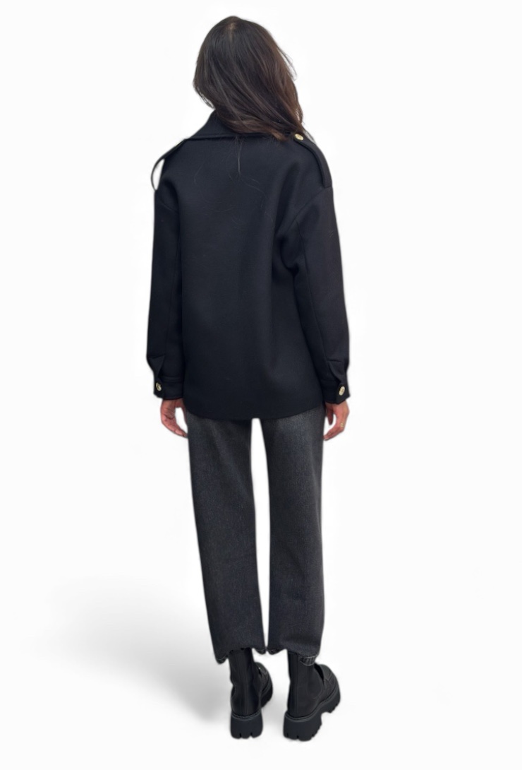 KRÓTKI CZARNY PŁASZCZ DAMSKI LA PETITE BALNEAIRE - obrazek 3