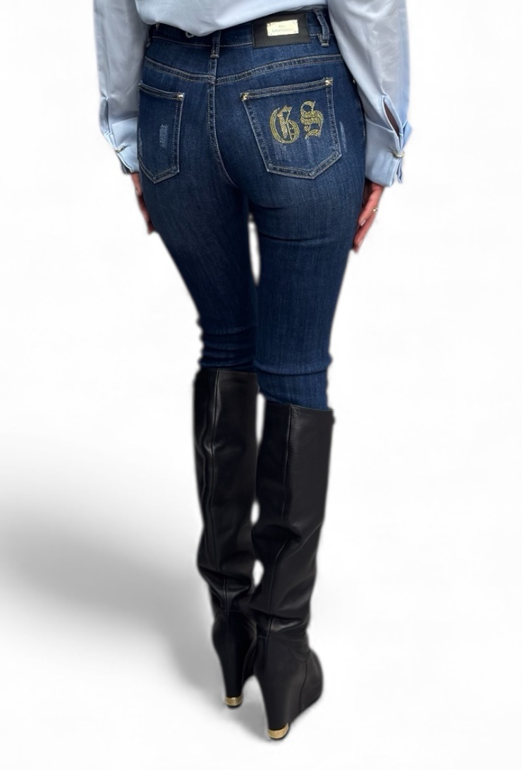 Dopasowane granatowe spodnie jeansy Gil Santucci 32APT148JL - obrazek 2