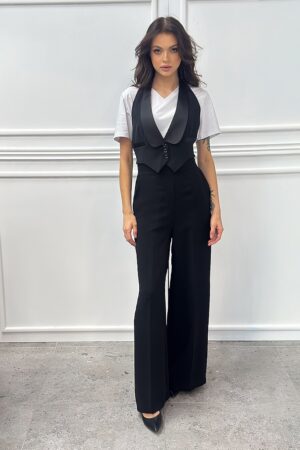 Czarne spodnie z materiału z szeroką nogawką Silence PA2214