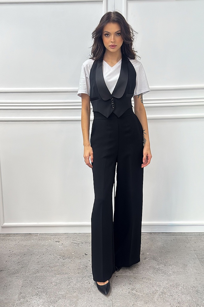 Czarne spodnie z materiału z szeroką nogawką Silence PA2214