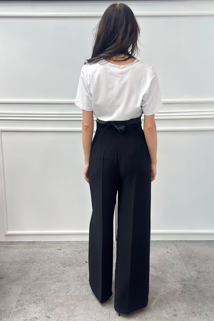 Czarne spodnie z materiału z szeroką nogawką Silence PA2214 - obrazek 5