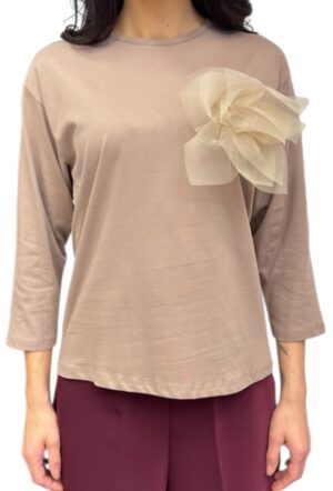 beżowa bluzlka damska bawełna aplikacja tiul