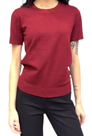 bordo sweter damski z krótkim rękawem