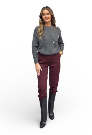 Bordowe spodnie damskie z materiału VICOLO TS2082