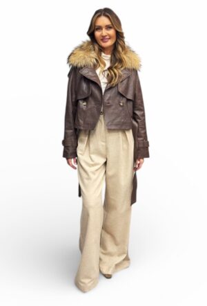 Skórzana kurtka damska z kołnierzem Flo&Clo G03653MA