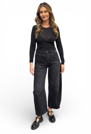 Czarne spodnie gładkie szerokie jeansy Souvenir M38F1523