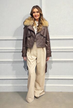 Skórzana kurtka damska z kołnierzem Flo&Clo G03653MA