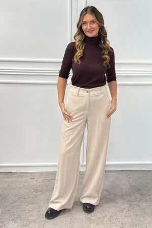 Brązowy sweter z golfem i rękawem do łokcia Kontatto 3M0823CN