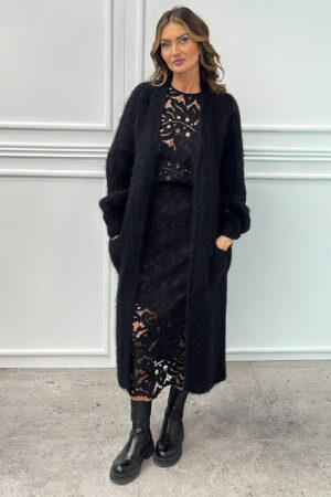 Czarny sweter długi kardigan z moherem Souvenir C38L1138