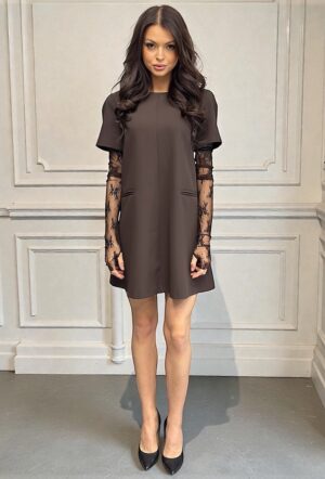 Czekoladowa sukienka z rękawem z koronki Imperial AFWLKSB