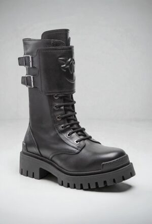 Czarne buty skórzane trapery Pinko Cumino Stivale