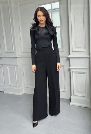 Czarna bluzka z długim rękawem i falbaną Imperial TY75KFK