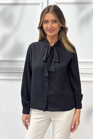 Czarna bluzka koszula z wiązaniem przy szyi Artigli ACCA003193