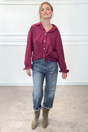 luźna koszula krój oversize długi rękaw bordo jesień 2026